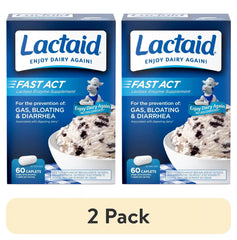 (2 pack) Lactaid Fast Act Lactose Intolerance Caplets, 60 Travel Packs of 1-ct.