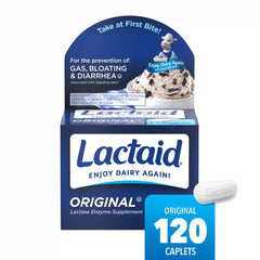 Lactaid Original Strength 9000 FCC Lactase Enzyme Caplets, Lactose Intolerance, 120 Count