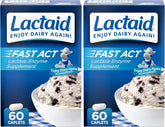 Lactaid Fast Act Lactose Intolerance Relief Caplets, Lactase Enzyme to Prevent Gas, Bloating and Diarrhea Due to Lactose Sensitivity,Serve Supplements for Travel and On-The-Go, 60 Count (Pack of 2)