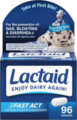 Lactaid Fast Act Caplets for Lactose Intolerance, Caplets that Help Prevent Against Gas, Bloating, and Diarrhea, Lactase Enzyme Supplements, 96 Ct