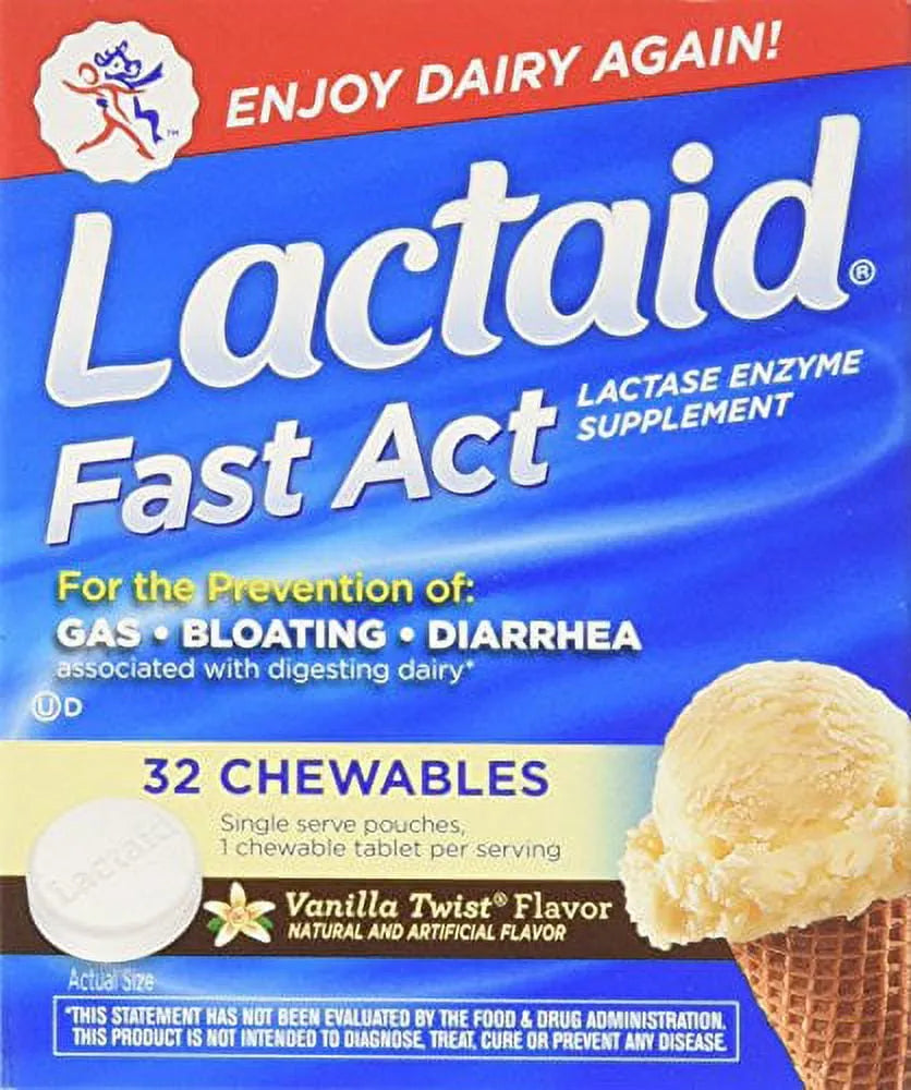 2 Pack Lactaid Fast Act Lactase Enzyme Supplement Vanilla 32 Caplets Each
