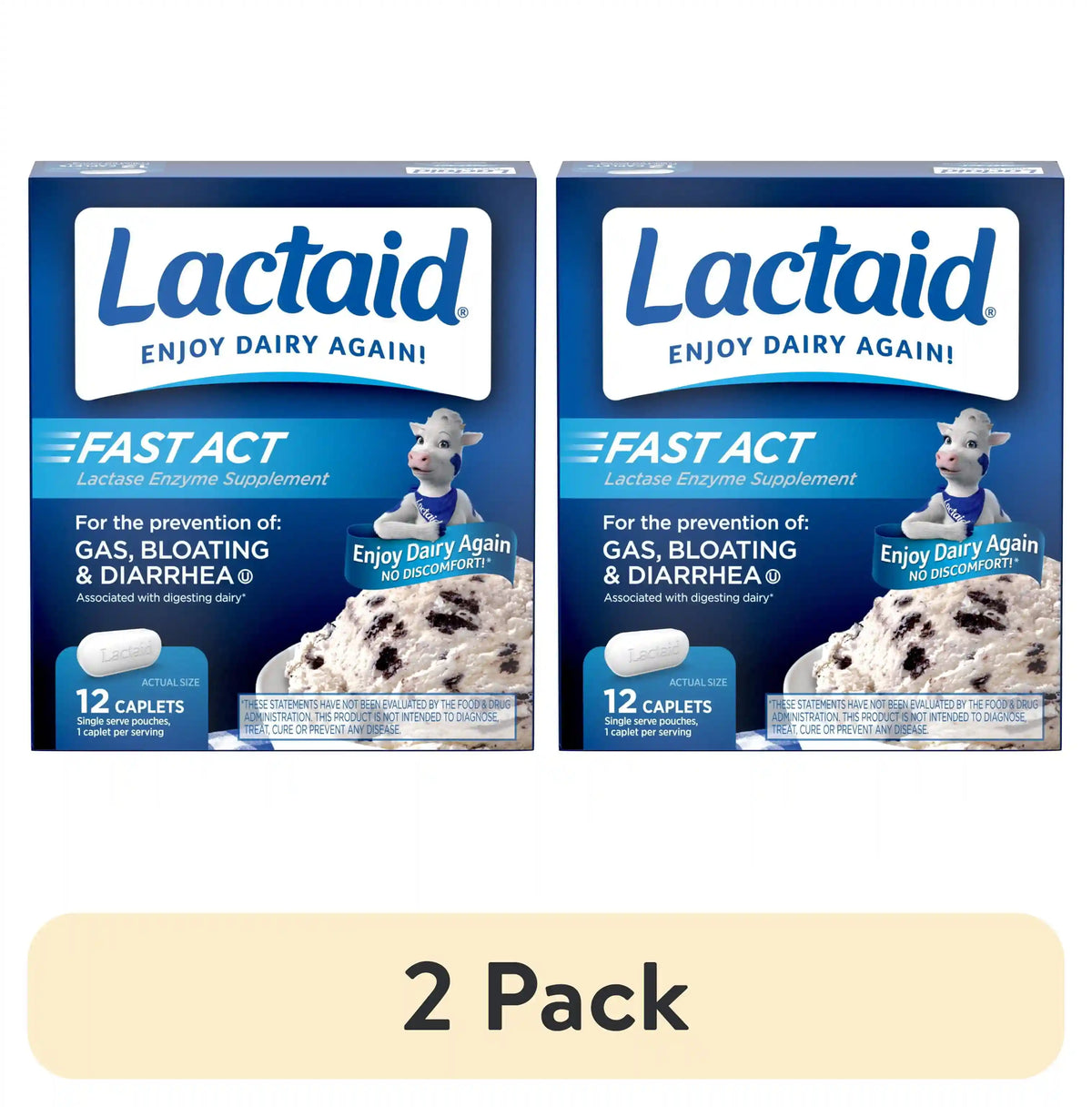 (2 pack) Lactaid Fast Act Lactose Intolerance Caplets, 12 Travel Packs of 1-ct.