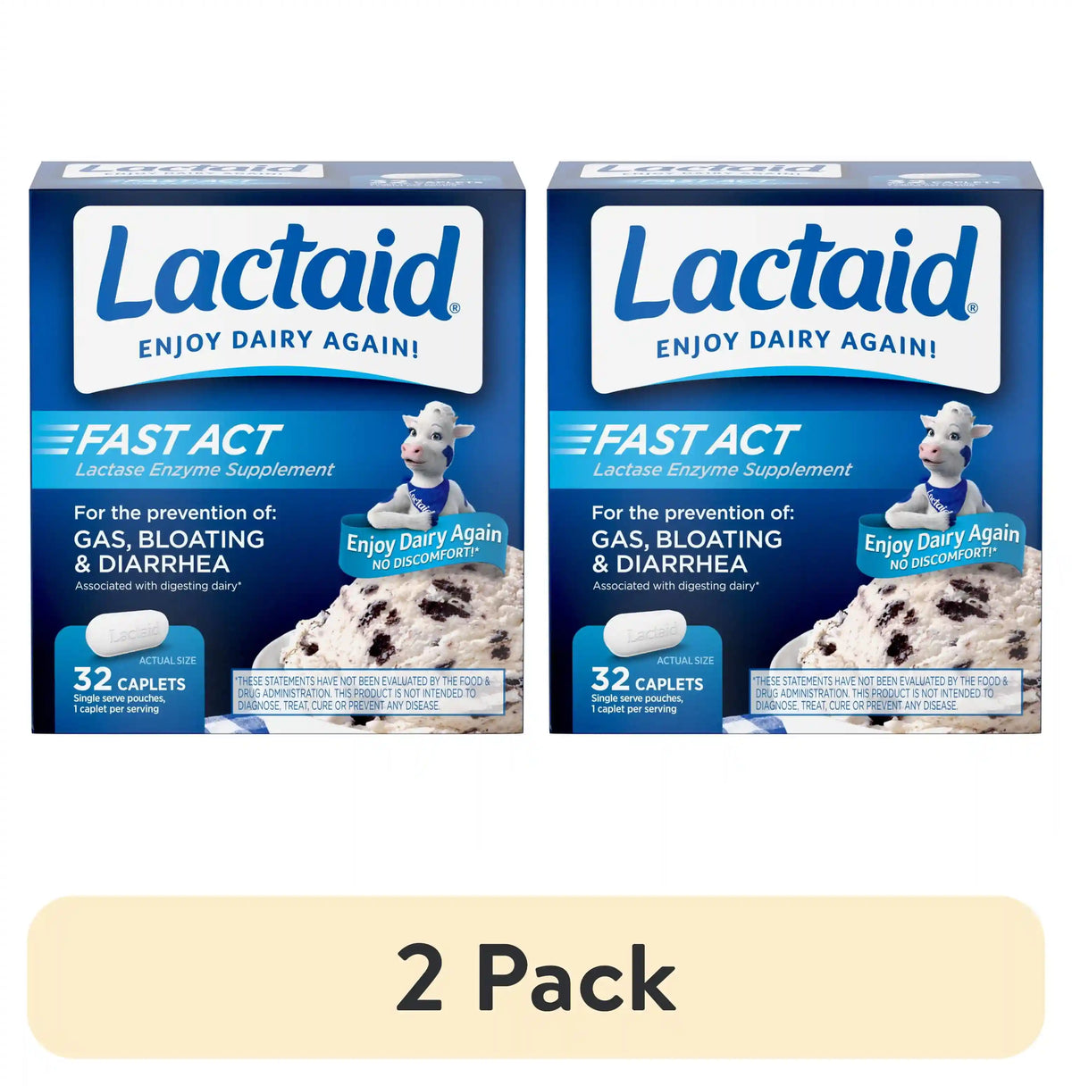 (2 pack) Lactaid Fast Act Lactose Intolerance Caplets, 32 Travel Packs of 1-ct.