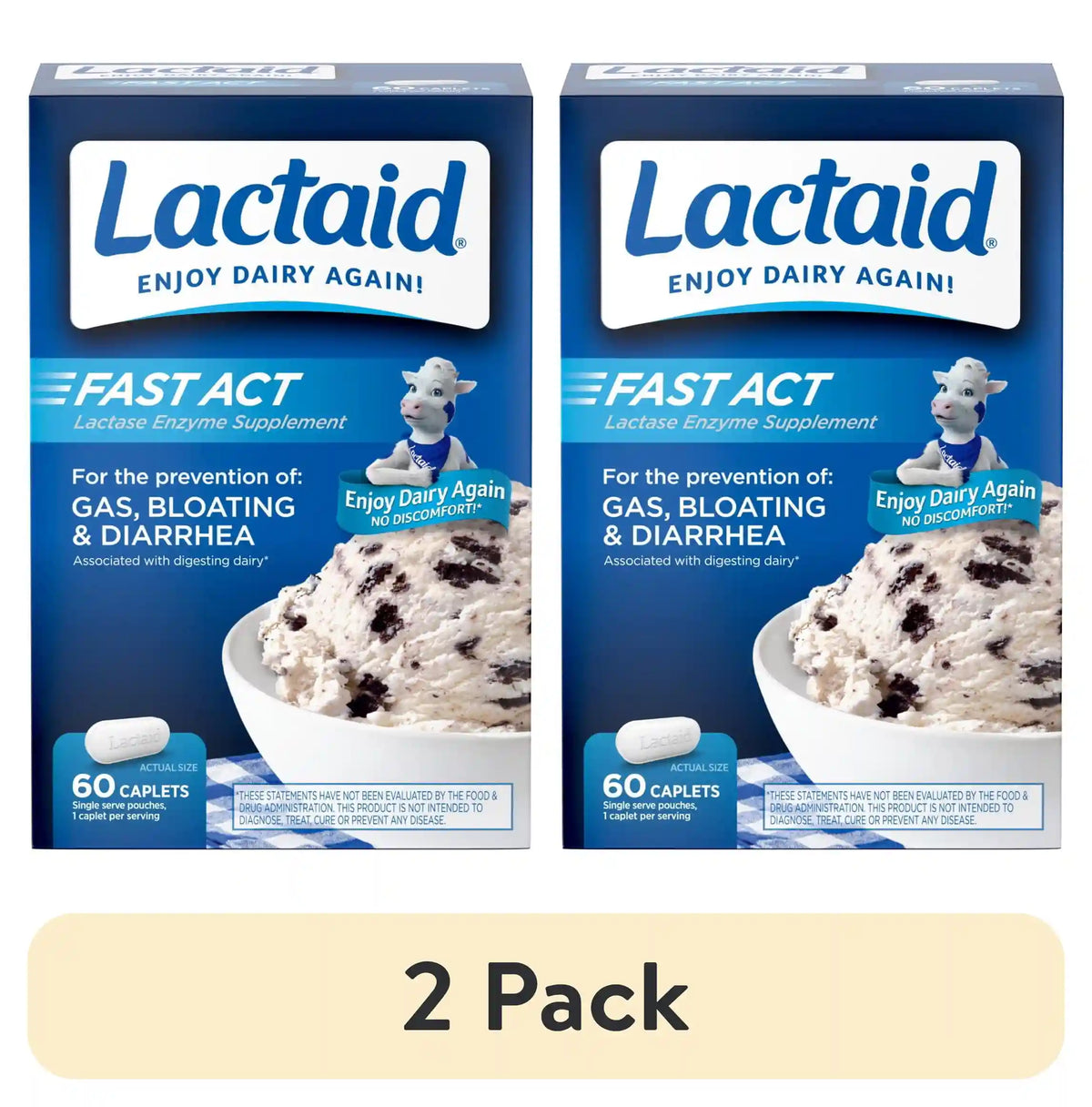 (2 pack) Lactaid Fast Act Lactose Intolerance Caplets, 60 Travel Packs of 1-ct.