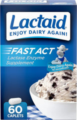 Lactaid Fast Act Lactose Intolerance Relief Caplets, Lactase Enzyme to Prevent Gas, Bloating and Diarrhea Due to Lactose Sensitivity,Serve Supplements for Travel and On-The-Go, 60 Count (Pack of 2)