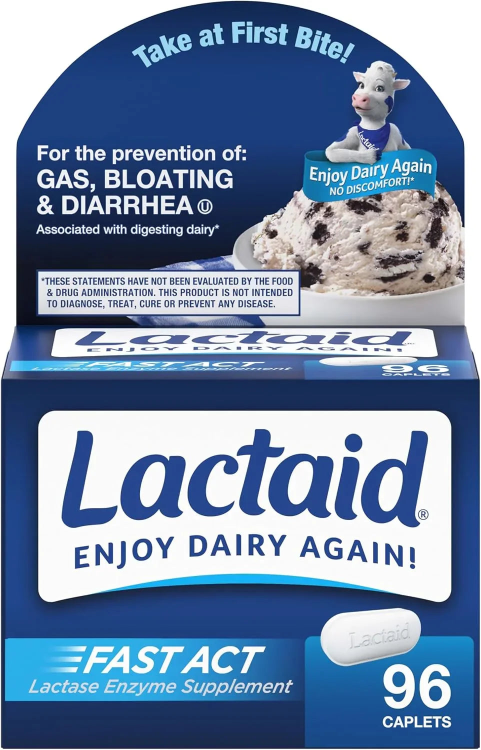 Lactaid Fast Act Caplets for Lactose Intolerance, Caplets that Help Prevent Against Gas, Bloating, and Diarrhea, Lactase Enzyme Supplements, 96 Ct