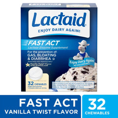 Lactaid Fast Act Lactose Relief Chewables, Vanilla, 32 Packs of 1 Count